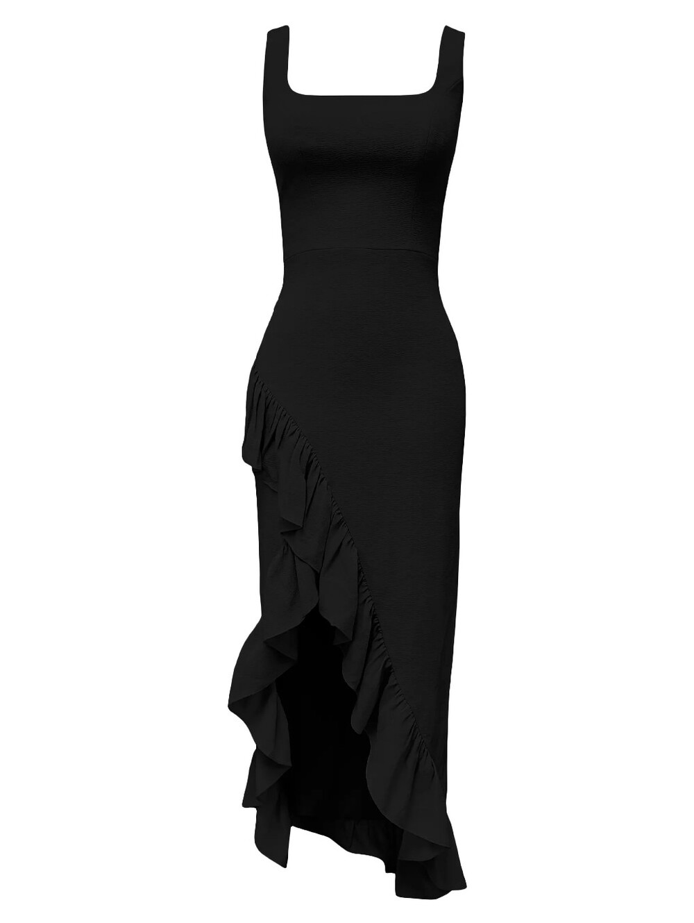 Dress The Population Black Charlene Asymmetric Ruffle Mermaid Gown